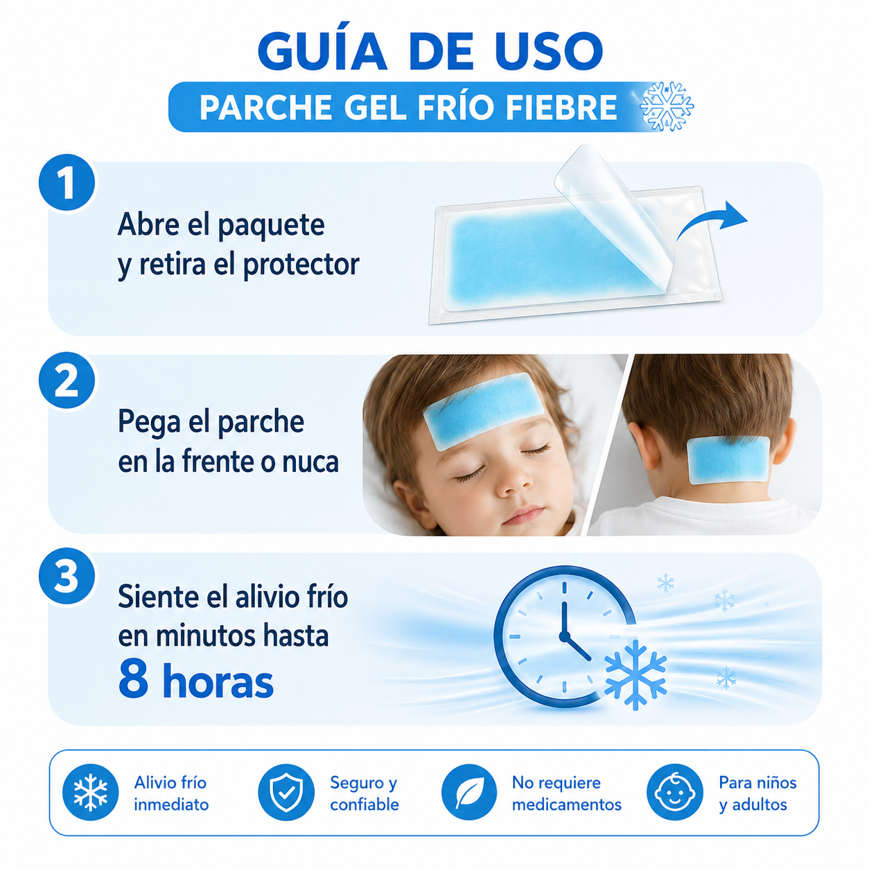 Parche Gel Frio Fiebre - Guia de Uso 3 Pasos Ecuador