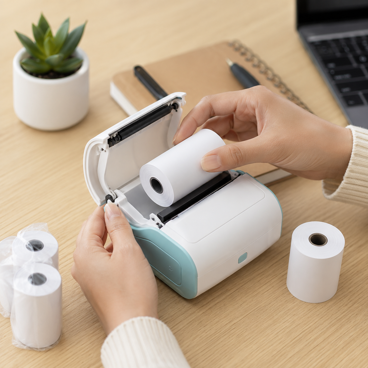 Rollito Impresora - Lifestyle Persona Cargando Papel Termico Ecuador