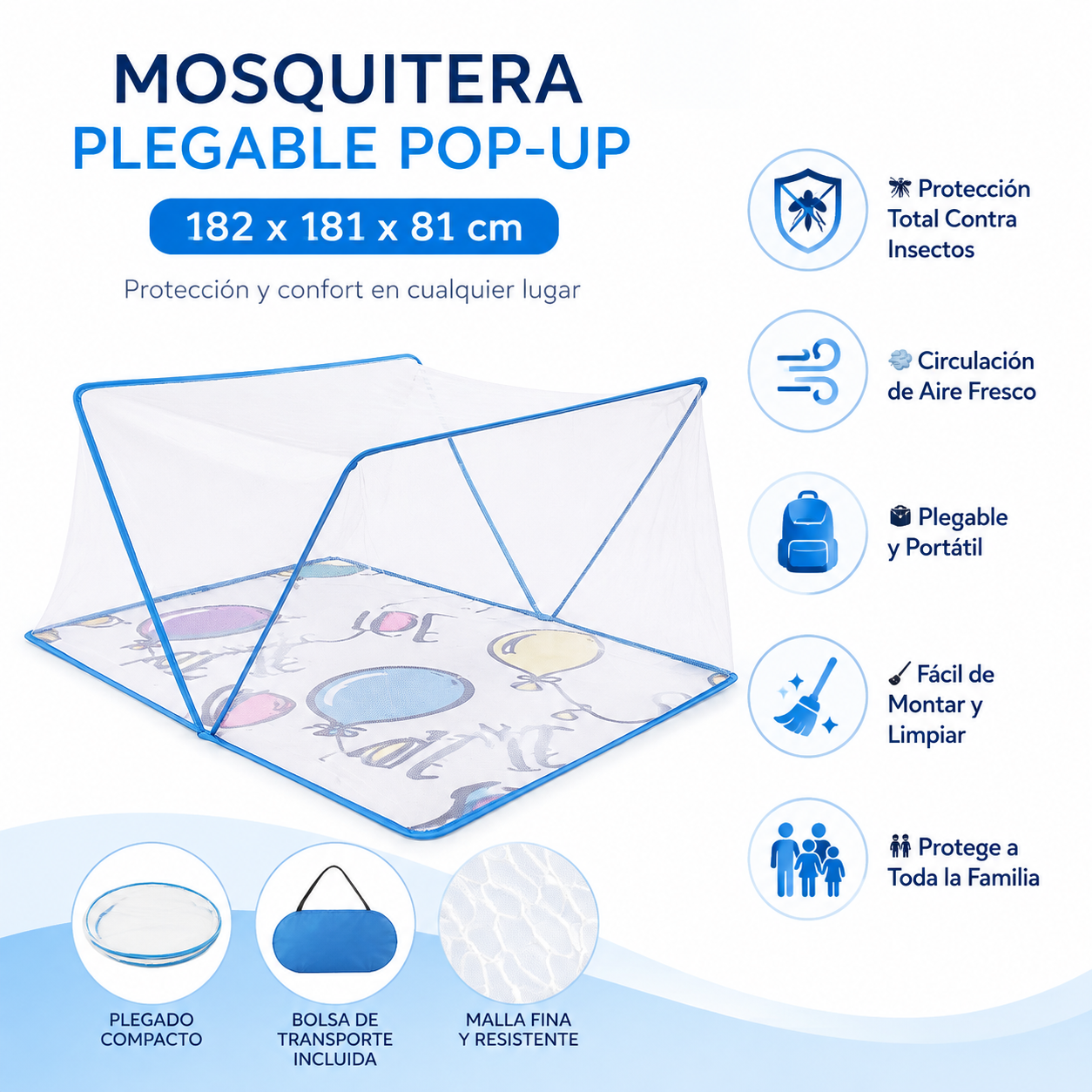 Mosquitero Pagable Portatil - Infográfico protección contra insectos plegable