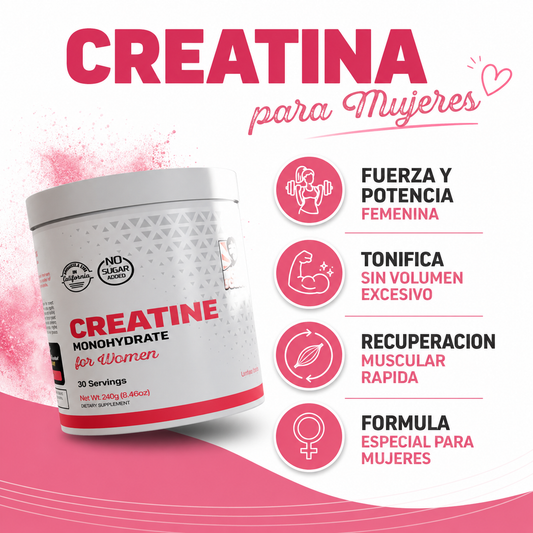Creatina para Mujeres 243g - Infografico Fuerza Tono Femenino Ecuador