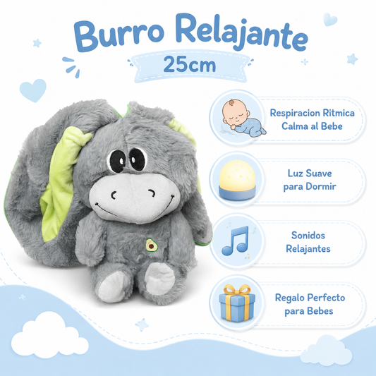 Peluche Burro Relajante 25cm - Infografico Respiracion Luz Sonidos Ecuador