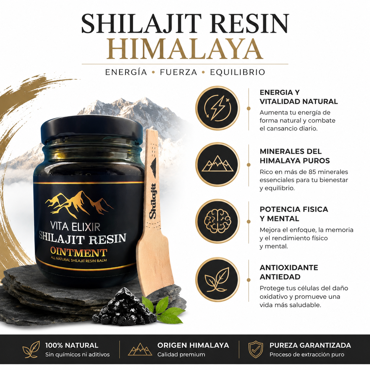 Shilajit Resin Himalaya - Infografico Minerales Energia Ecuador