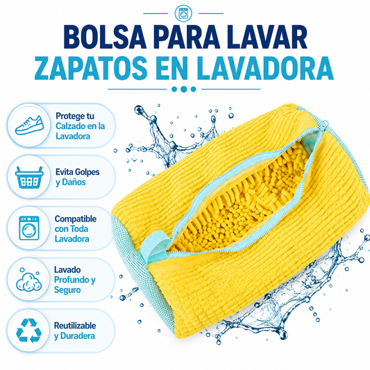 Bolsa Para Lavar Zapatos en Lavadora - Infográfico azul turquesa protección calzado