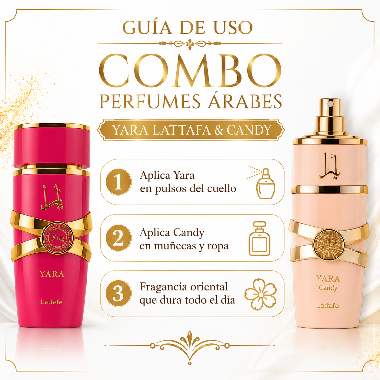 Combo Perfumes Arabes Yara Lattafa - Guia de Uso Aplicacion Ecuador