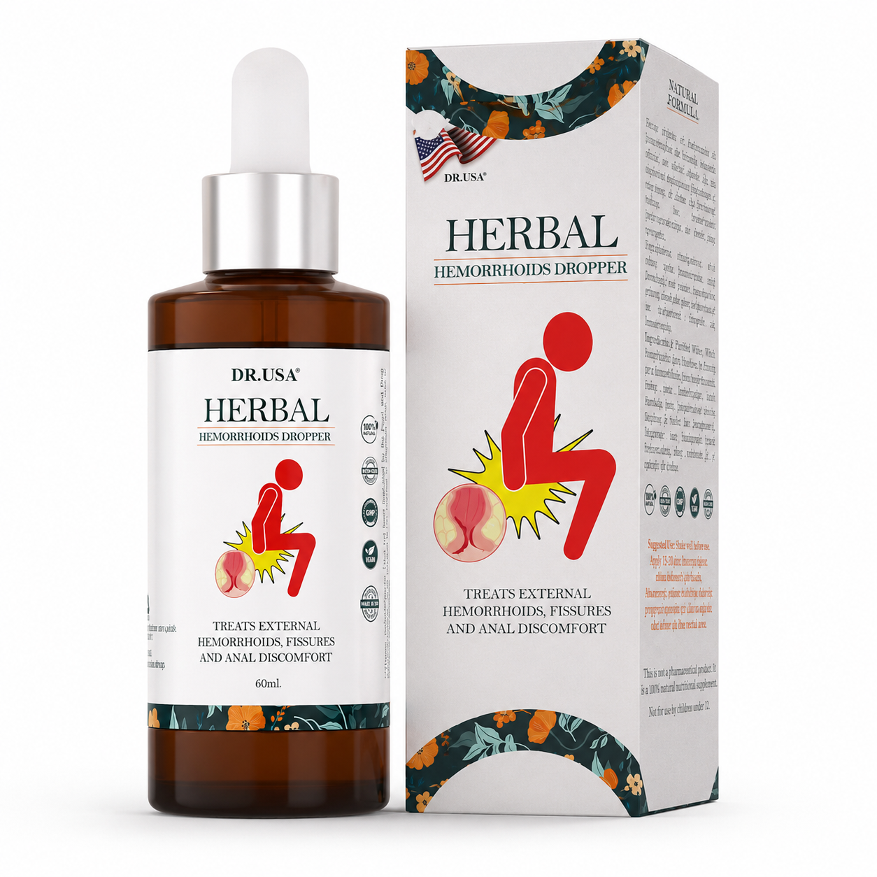 Herbal Hemorroides 60ml Tratamiento Natural - Producto Fondo Blanco Ecuador