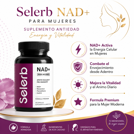Selerb NAD+ for Women - Infografico Antiedad Energia Vitalidad Ecuador
