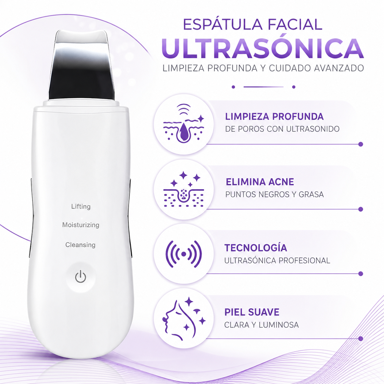 Espatula Facial - Infografico Ultrasonido Acne Poros Ecuador