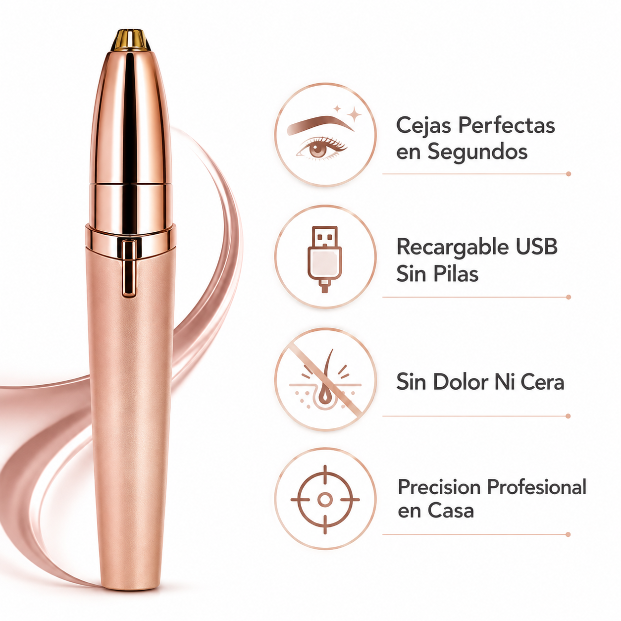 Depilador de Cejas Recargable - Infografico Sin Dolor Precision Ecuador