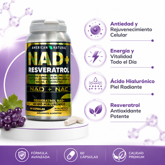 NAD+ Resveratrol - Infografico Antiedad Energia Ecuador