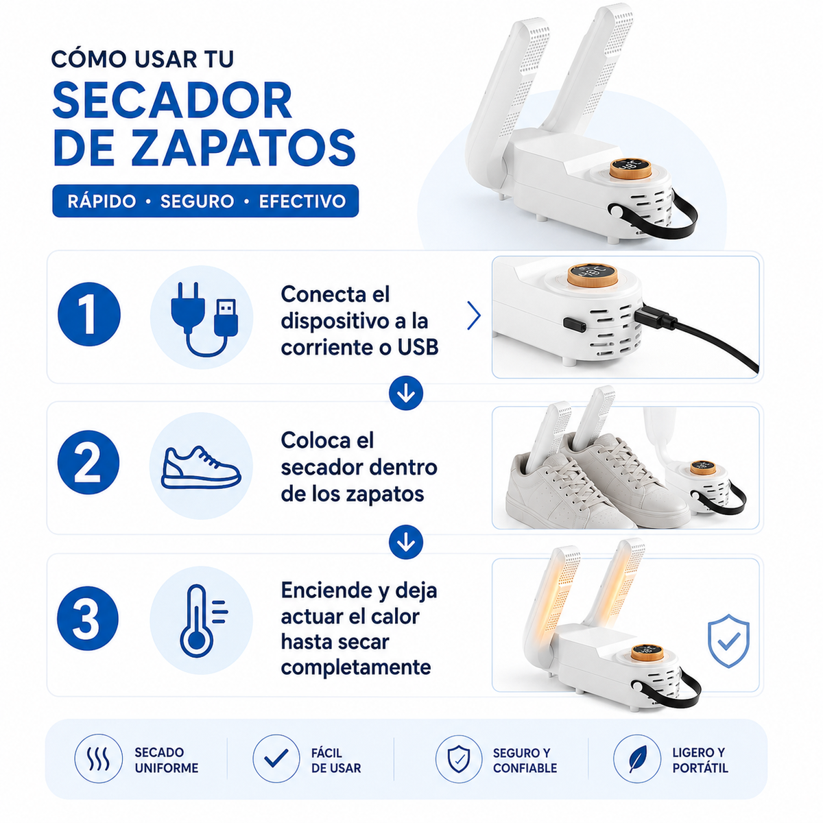 Secador de Zapatos Portátil - Guía de uso paso a paso
