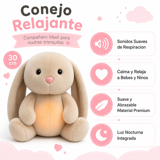 Peluche Conejo Relajante - Infografico Sonidos Luz Nocturna Ecuador