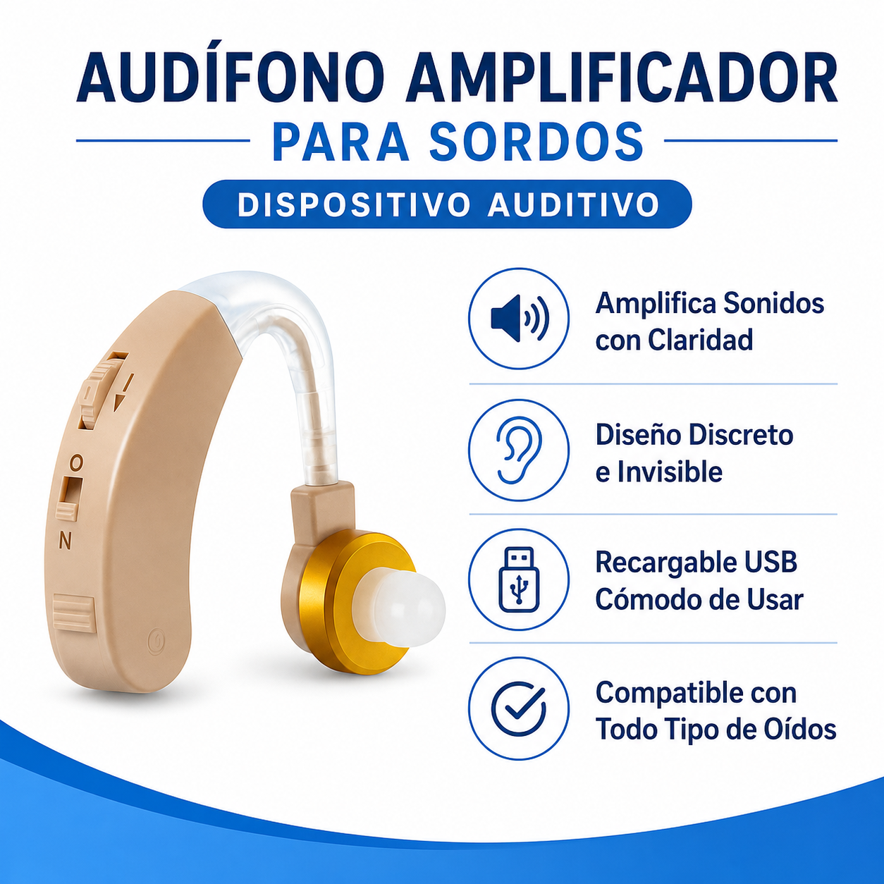 Audifono Amplificador - Infografico Sonido Claro Discreto Ecuador