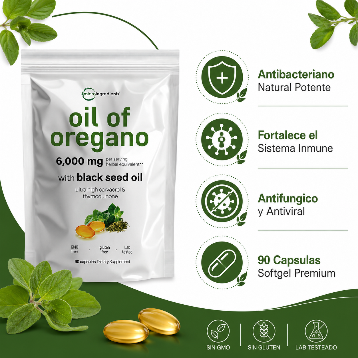 Oil of Oregano 90 Capsulas - Infografico Antibacteriano Inmunidad Ecuador