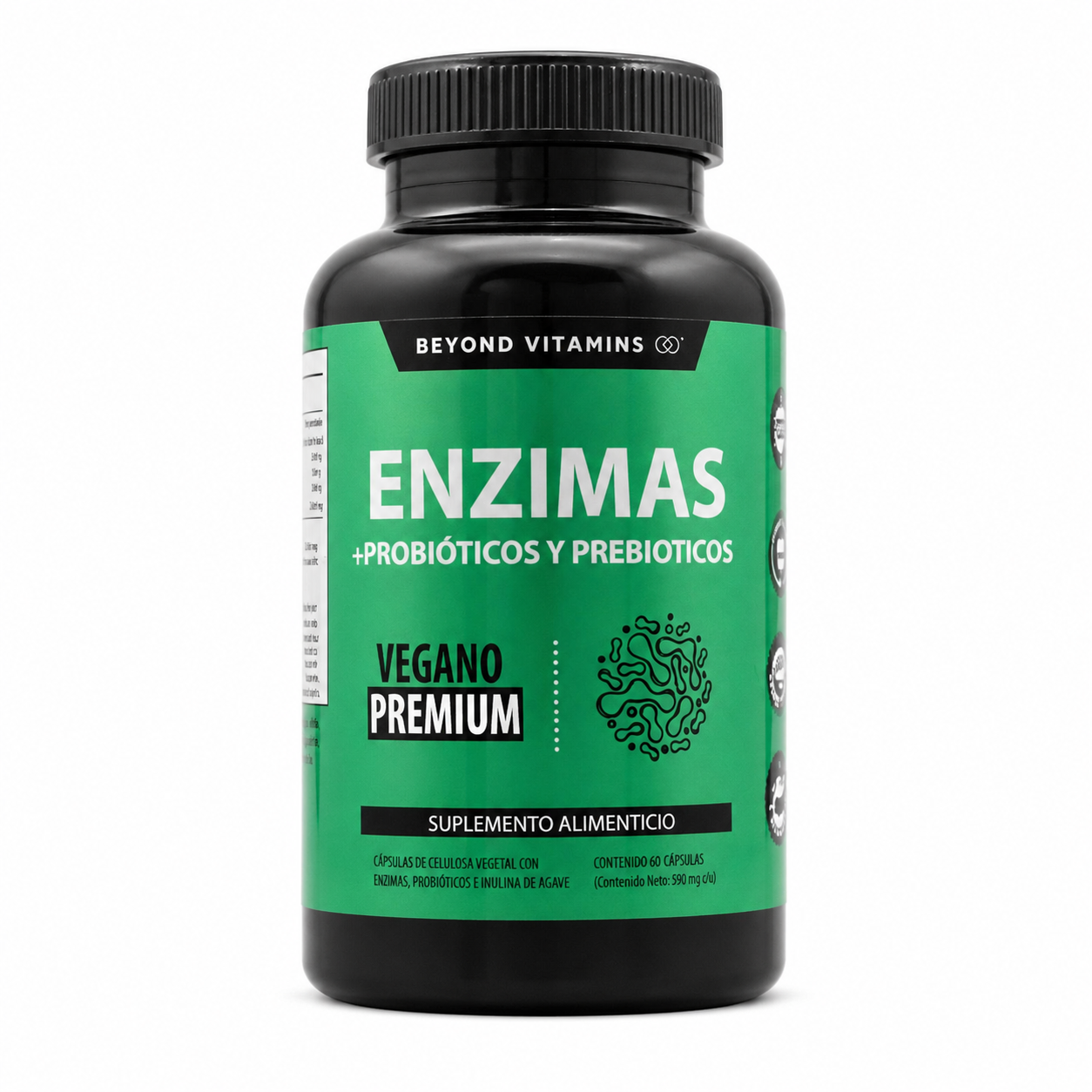 Enzimas Probioticos 60 Capsulas - Frasco Fondo Blanco Ecuador