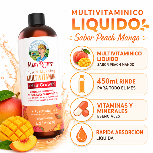 Mary Ruth's 450ml Peach Mango - Infografico Liquido Natural Ecuador