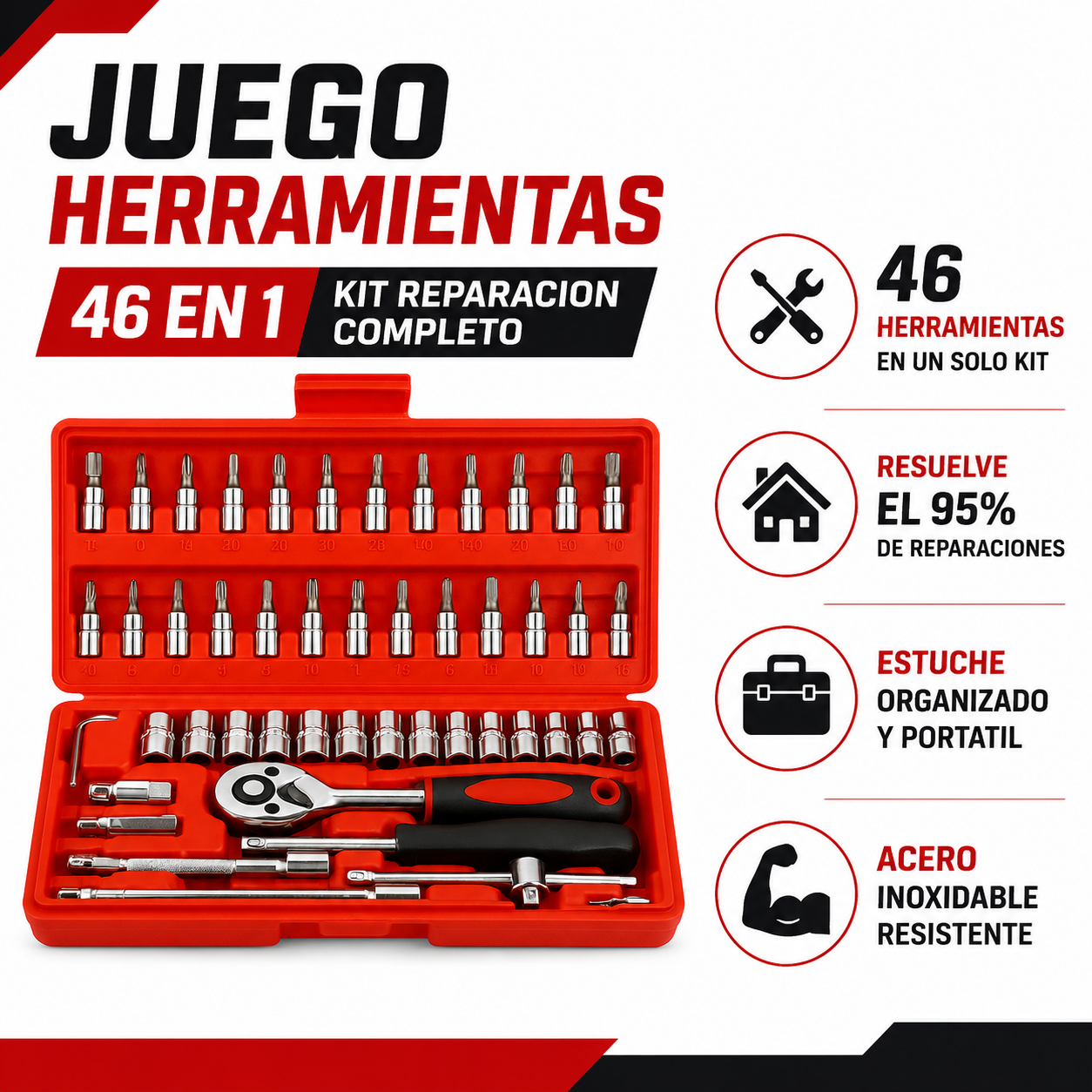Juego Herramientas 46en1 - Infografico 46 Piezas Kit Completo Ecuador