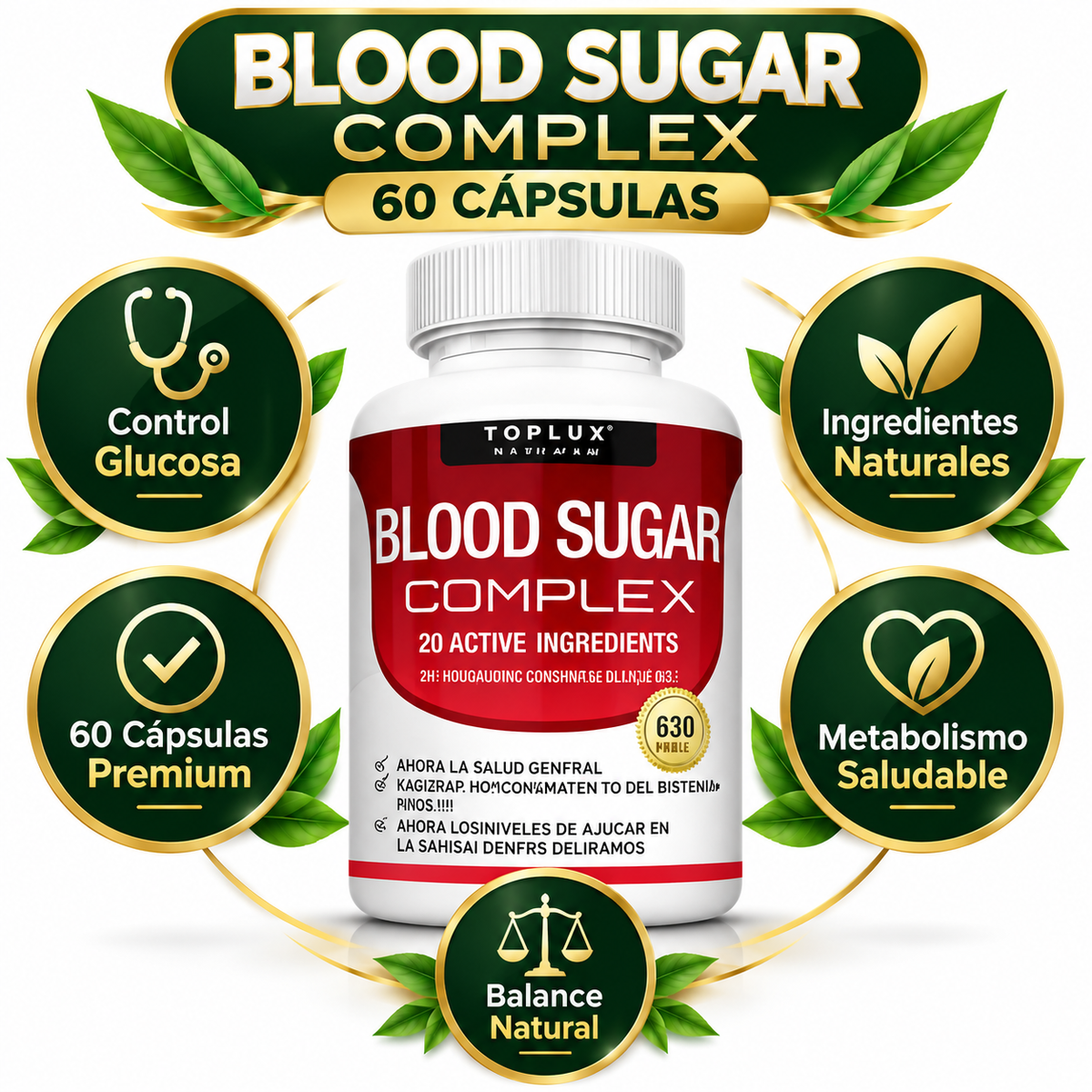 Blood Sugar Complex Toplux 60 Cápsulas - Infografía del producto