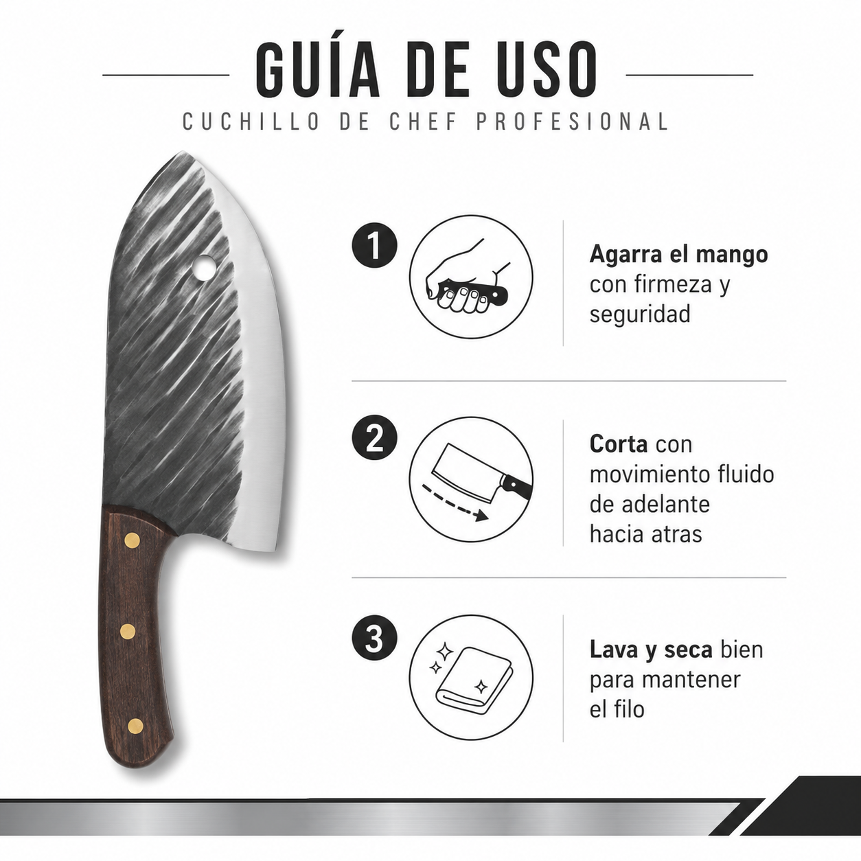 Cuchillo Chef Profesional - Guia de Uso 3 Pasos Ecuador