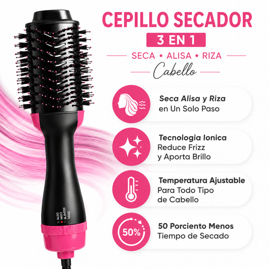 Cepillo Secador 3 en 1 - Infografico Seca Alisa Riza Ionico Ecuador
