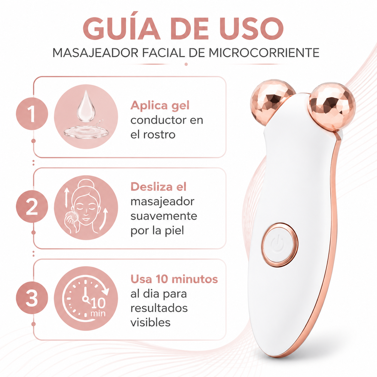 Masajeador Facial Microcorriente - Guia de Uso 3 Pasos Ecuador