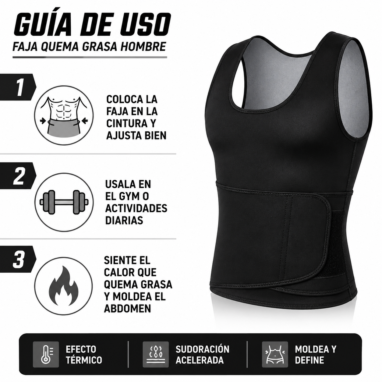 Faja Quema Grasa Hombre - Guia de Uso 3 Pasos Ecuador