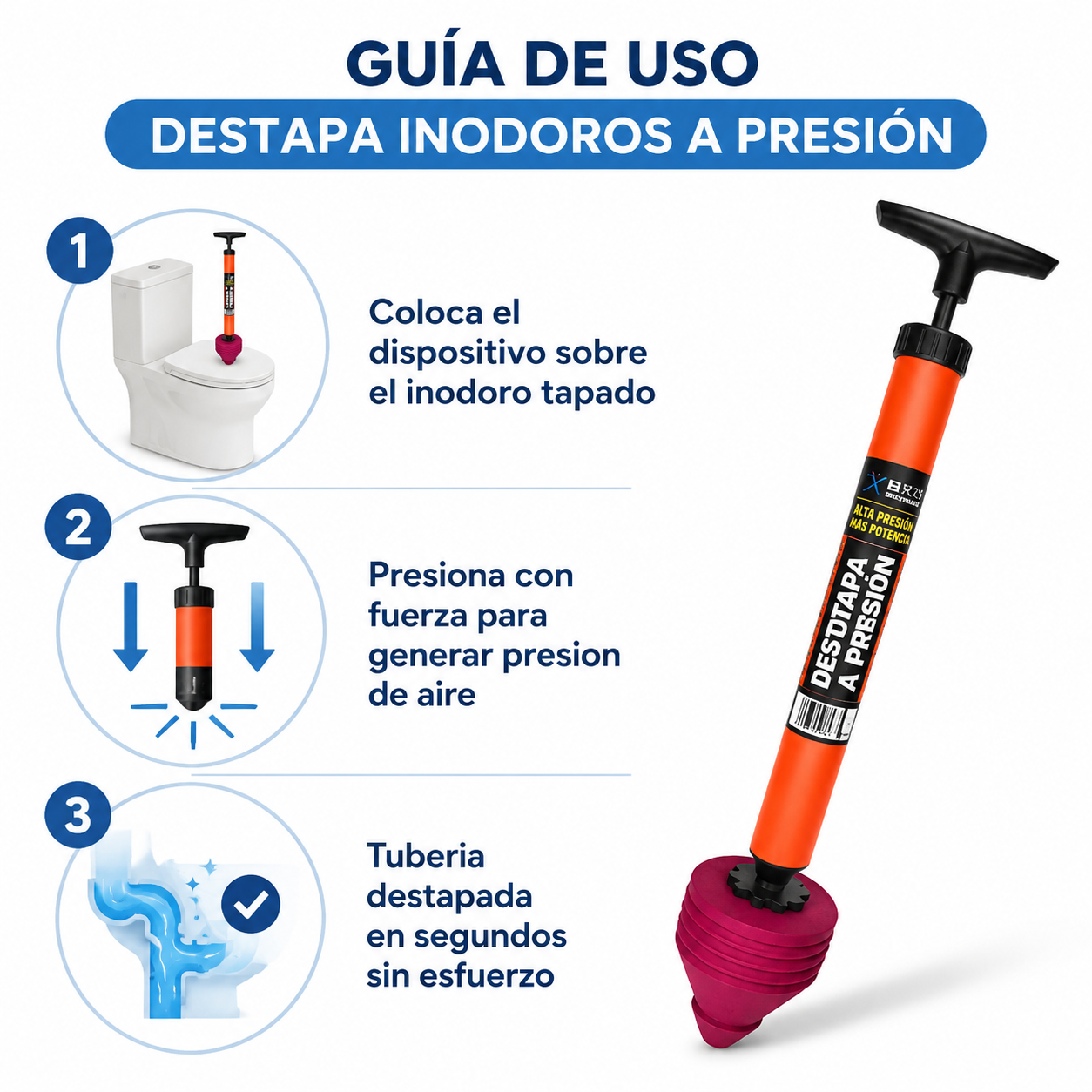 Destapa Inodoros a Presion - Guia de Uso 3 Pasos Ecuador