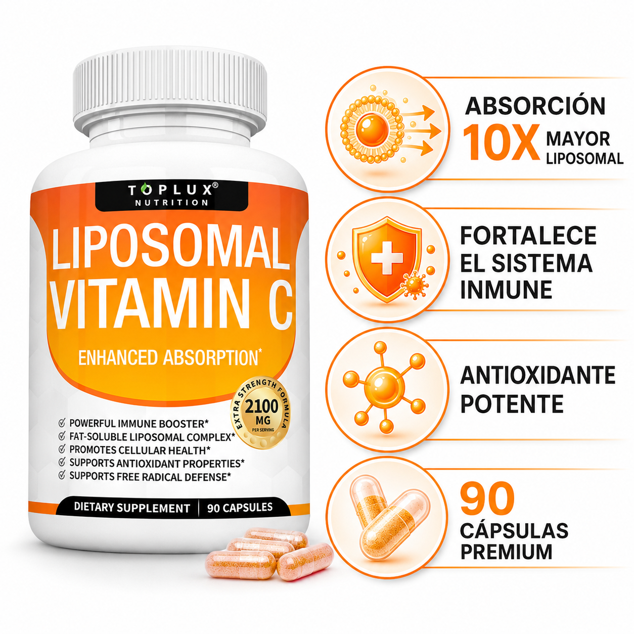 Liposomal Vitamina C 90 Capsulas - Infografico Absorcion Inmunidad Ecuador