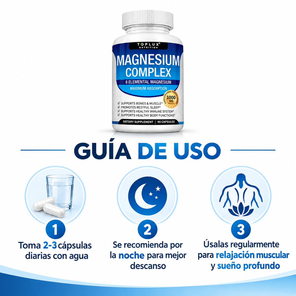 Magnesium Complex Toplux 90 Cápsulas - Relajación Muscular