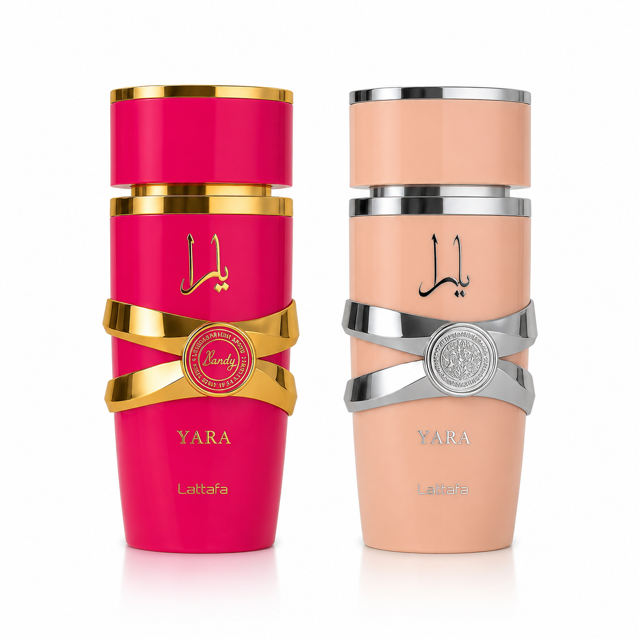 Combo Perfumes Arabes Yara Lattafa y Candy - Frascos Fondo Blanco Ecuador