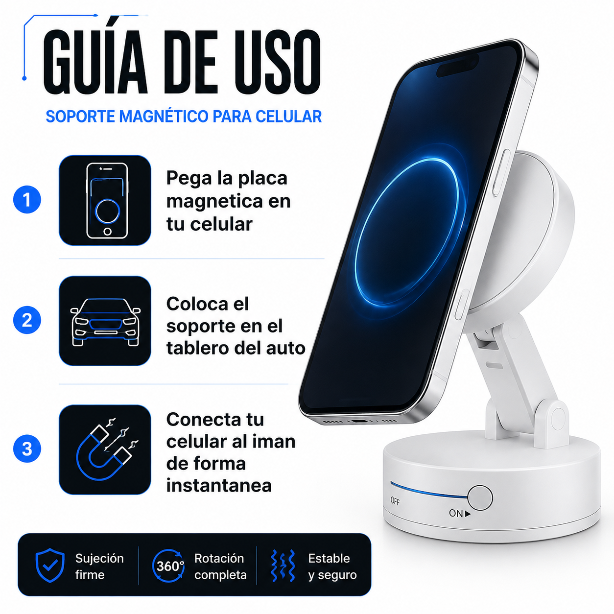 Soporte Magnetico Celular - Guia de Uso 3 Pasos Ecuador
