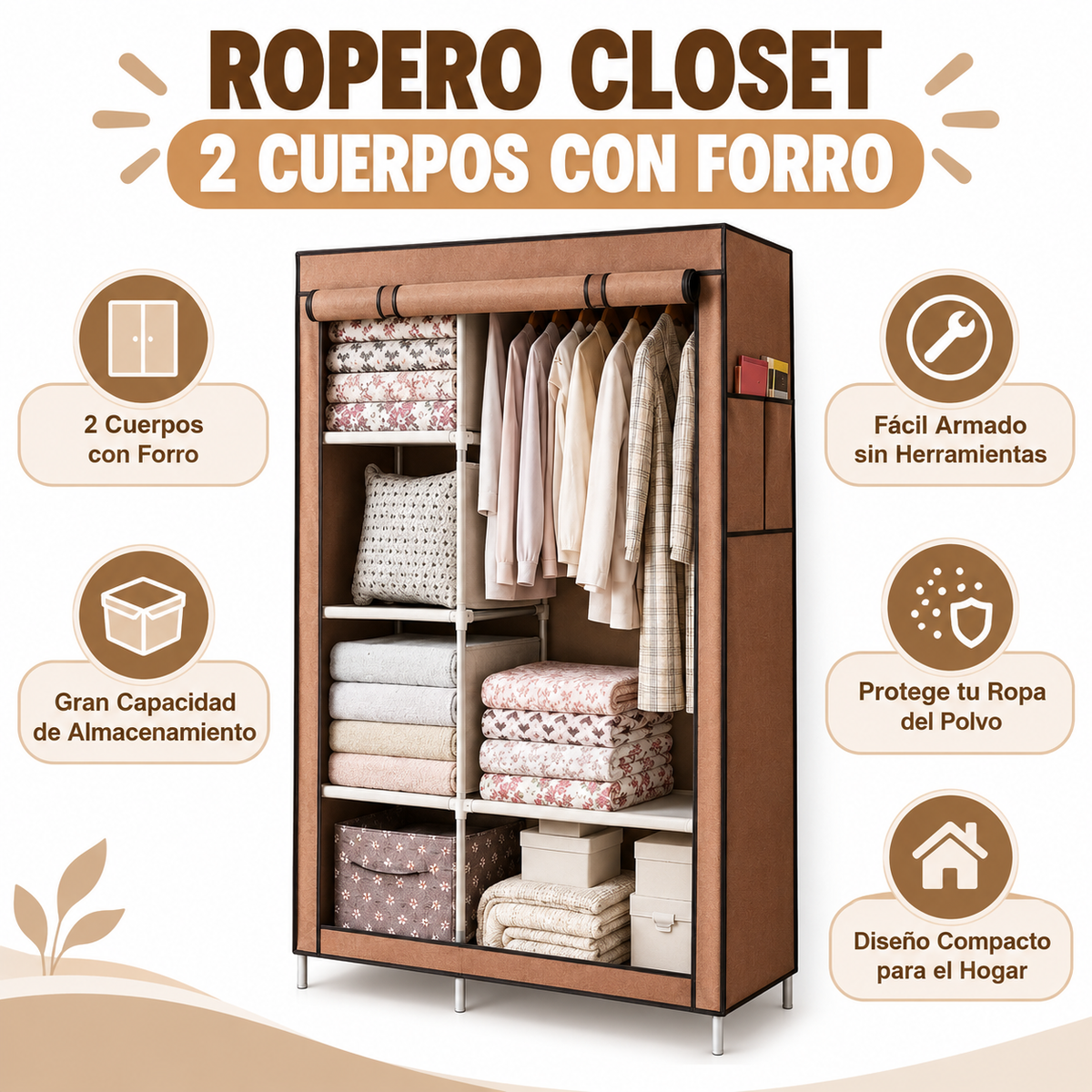 Ropero Closet 2 Cuerpos con Forro - Infográfico con título organización hogar