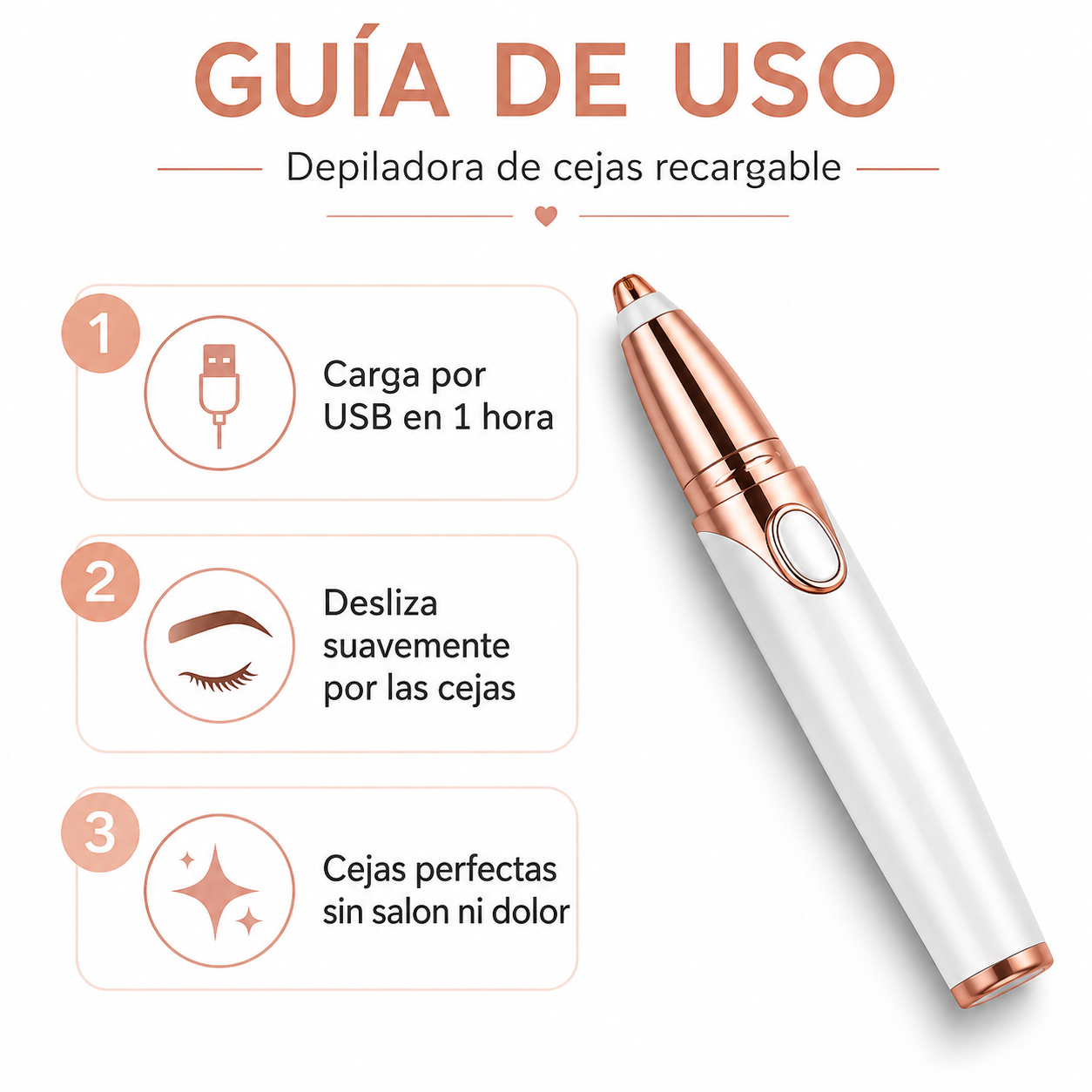 Depilador de Cejas Recargable - Guia de Uso 3 Pasos Ecuador
