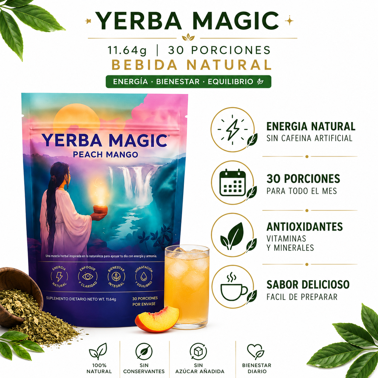 Yerba Magic 30 Porciones - Infografico Energia Natural Antioxidantes Ecuador