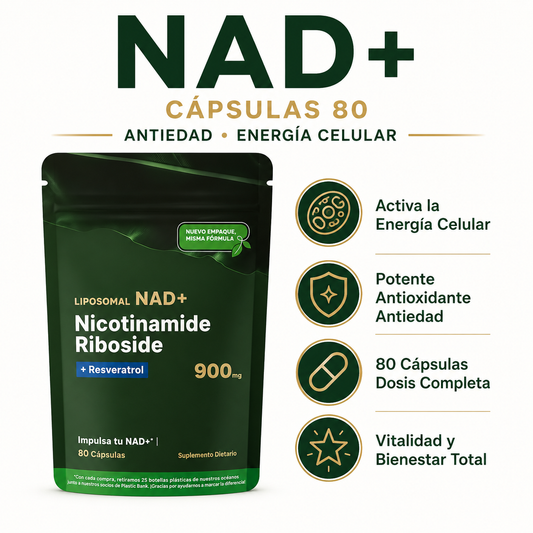 NAD+ 80 Capsulas - Infografico Energia Celular Antiedad Ecuador
