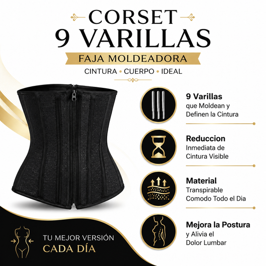 Corset 9 Varillas Faja Moldeadora Cintura - Infografico Moldea Postura Transpirable Ecuador