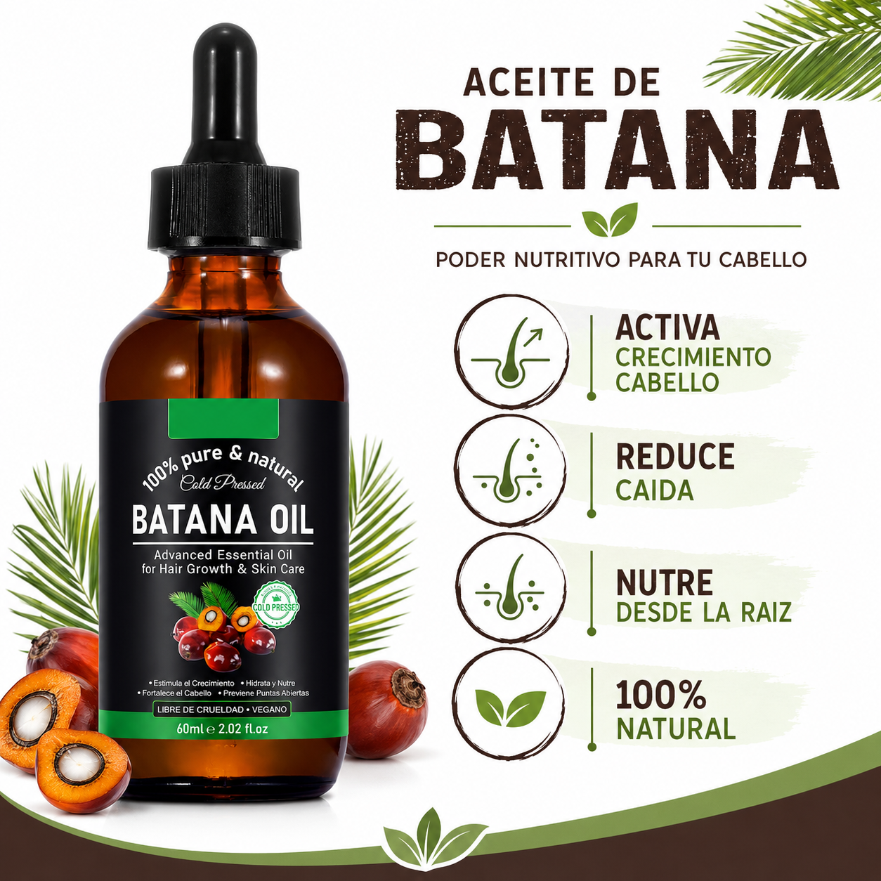 Aceite Batana 60ml - Infografico Beneficios Crecimiento Caida Cabello Ecuador