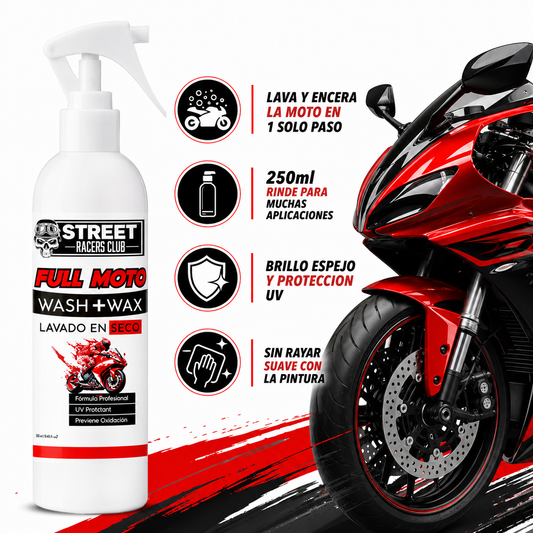 Full Moto Wash Wax - Infografico Lava Encera Brillo UV Ecuador