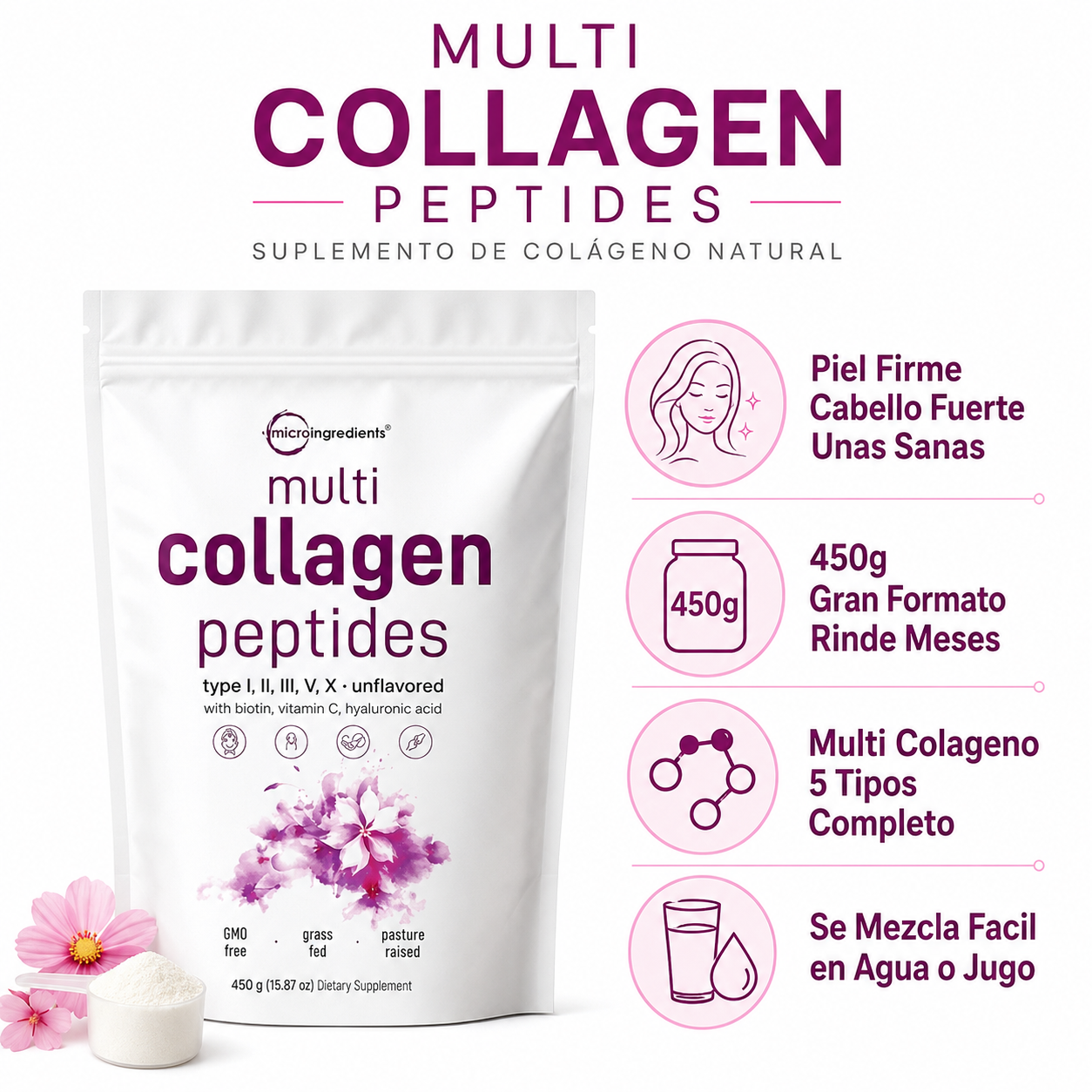 Multi Collagen Peptides 450g - Infografico 5 Tipos Gran Formato Ecuador
