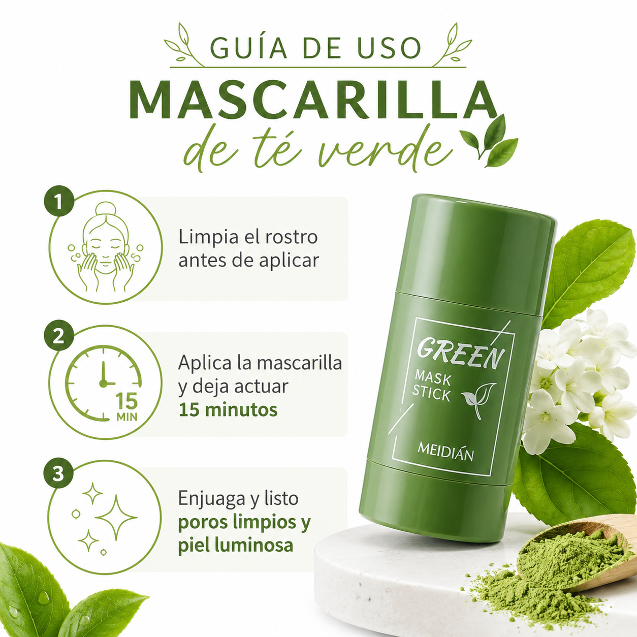 Mascarilla Te Verde - Guia de Uso 3 Pasos Ecuador
