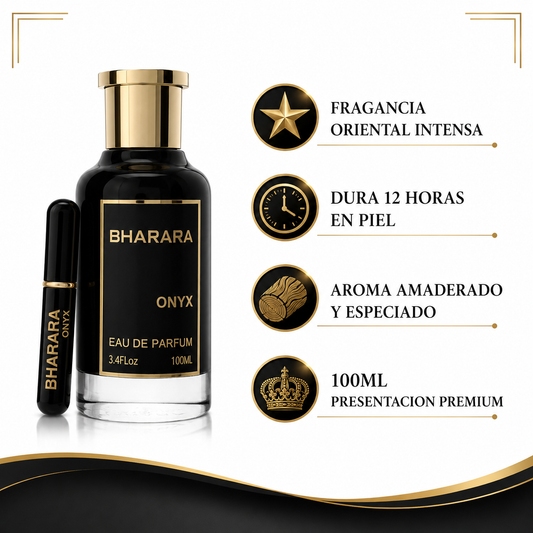 Bharara Onix - Infografico Fragancia Oriental Intensa Ecuador