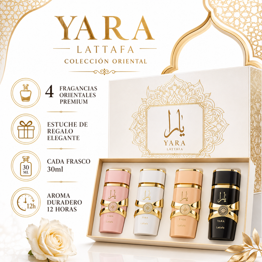 Coleccion Yara Lattafa - Infografico 4 Fragancias Estuche Ecuador