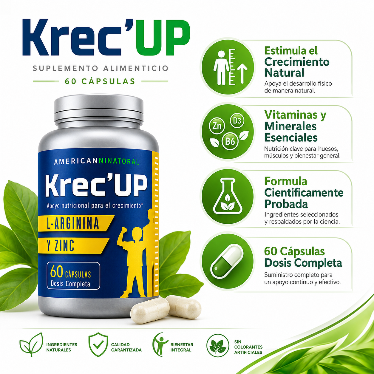 Krec'Up 60 Capsulas - Infografico Crecimiento Natural Ecuador