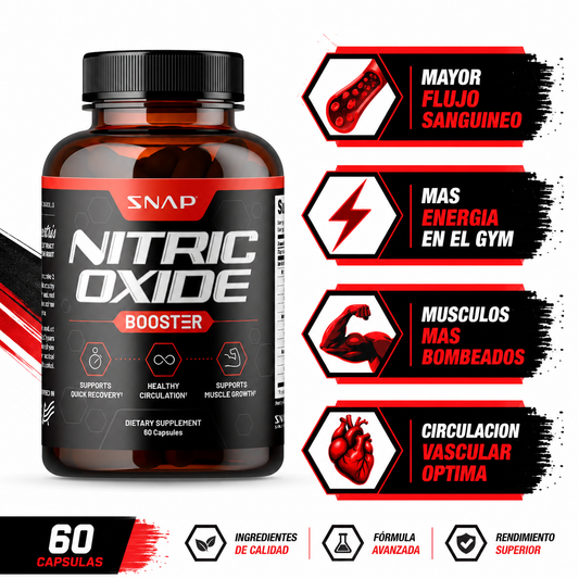 Nitric Oxide 60 Capsulas - Infografico Flujo Musculos Energia Ecuador