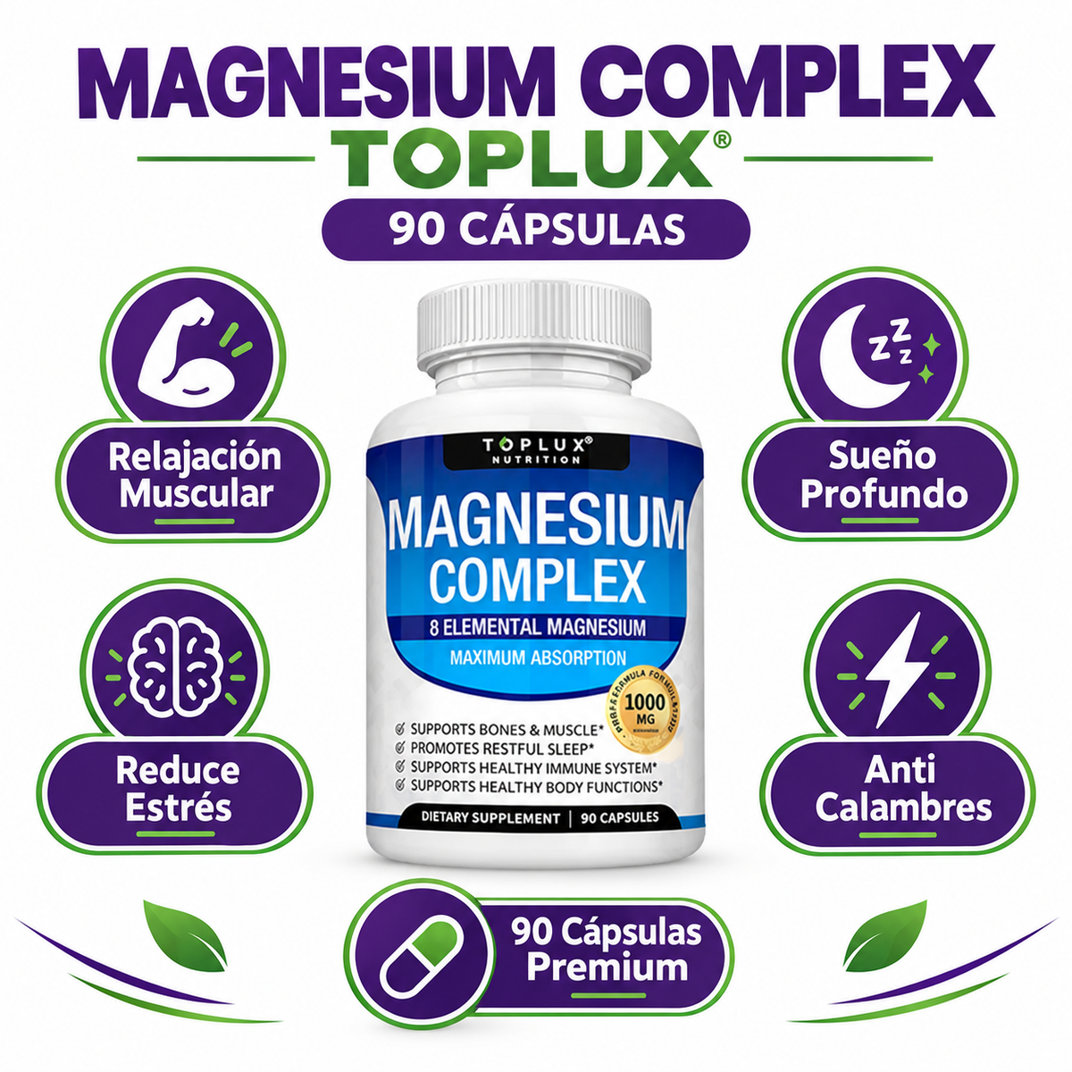 Magnesium Complex Toplux 90 Cápsulas - Infografía del producto