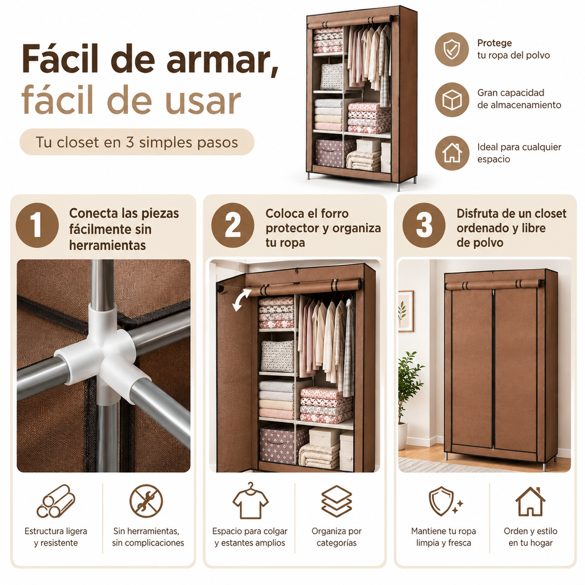 Ropero Closet Armario 2 Cuerpos - Guía de uso 3 pasos