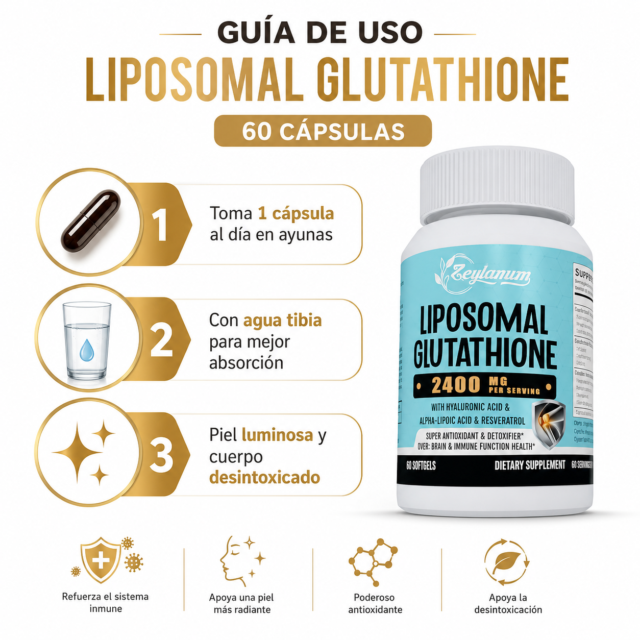 Liposomal Glutathione 60 Capsulas - Guia de Uso En Ayunas Ecuador