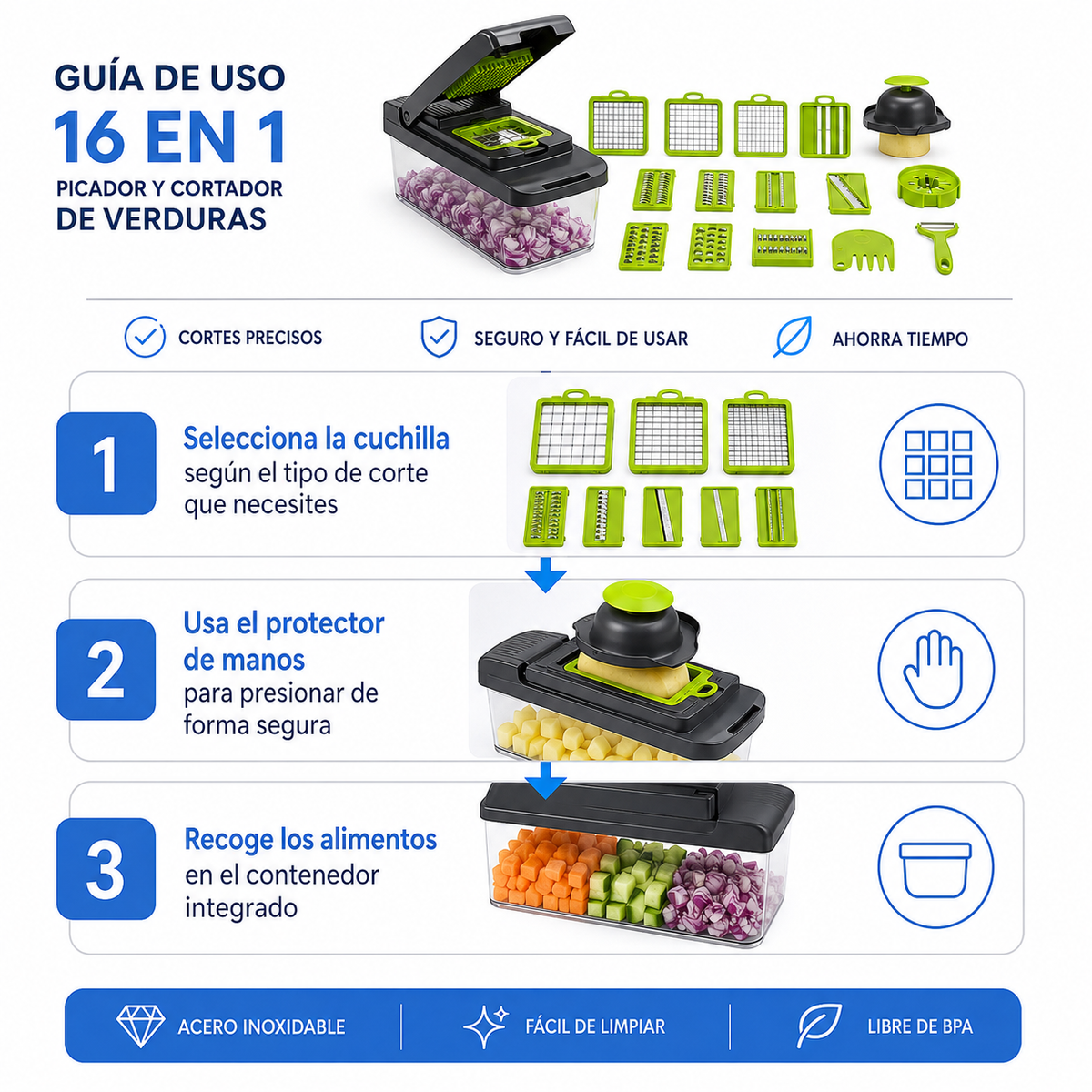 Picadora Verduras 16 En 1 - Guía de uso paso a paso