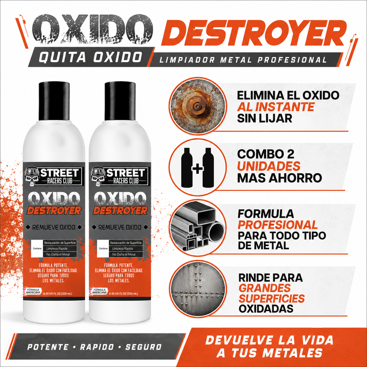 Combo 2 Quita Oxido Destroyer - Infografico Elimina Oxido Metal Profesional Ecuador