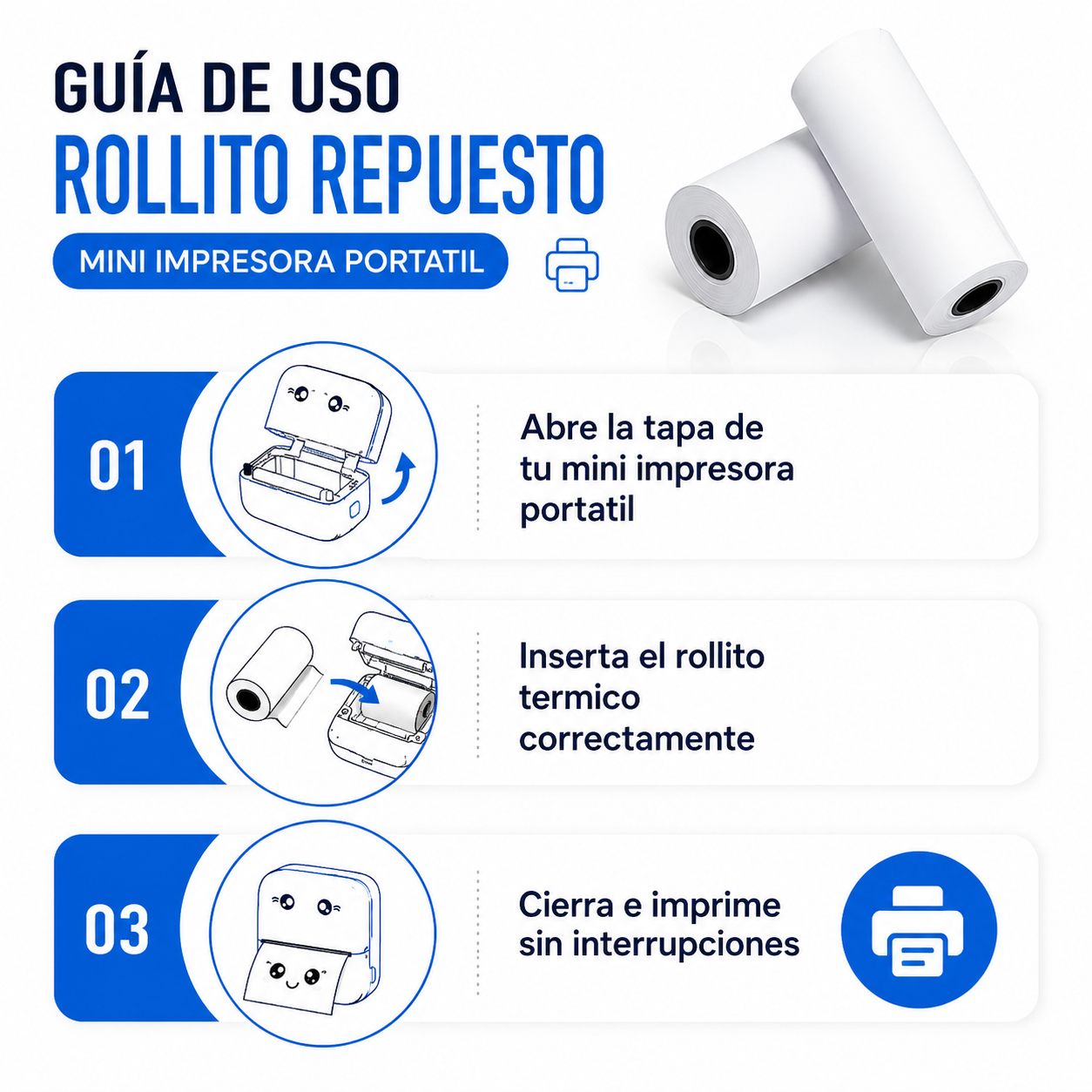 Rollito Impresora - Guia de Uso 3 Pasos Ecuador