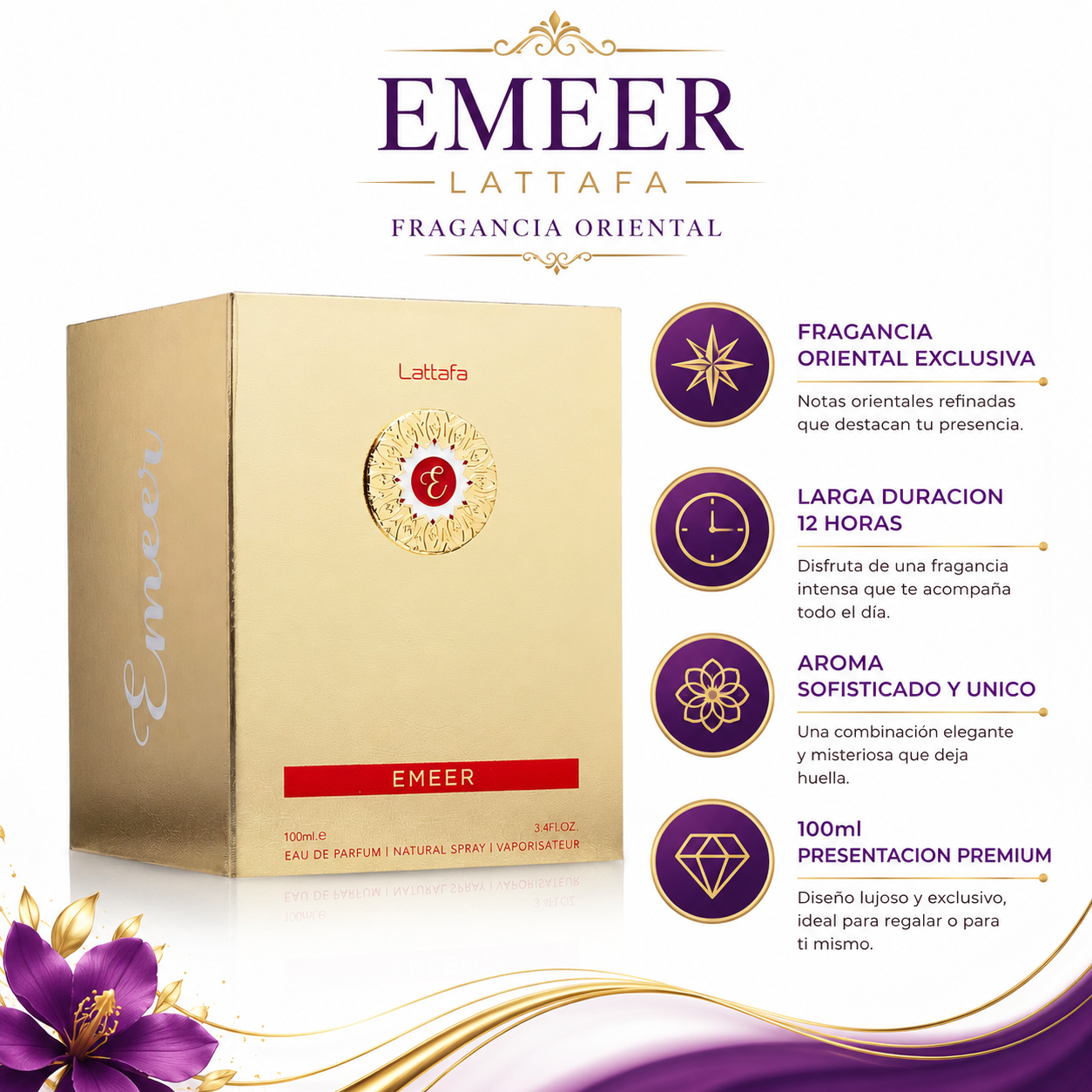Emeer Lattafa - Infografico Fragancia Oriental Premium Ecuador